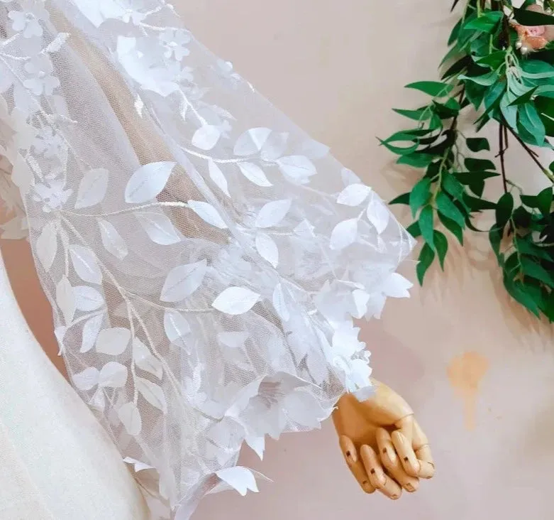 3D Lace Flowers Detachable Puff Sleeves Romantic Long Sleeve Bridal Dress Accessory