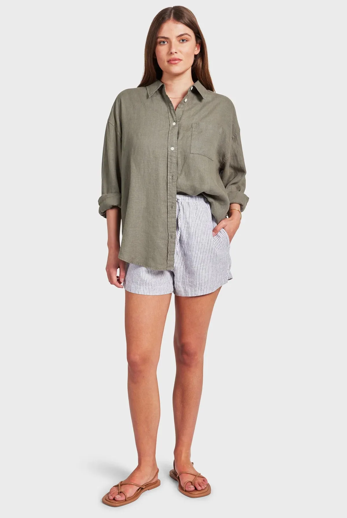 ACADEMY BRAND - Womens Hampton Linen Shirt - Smoke Pine
