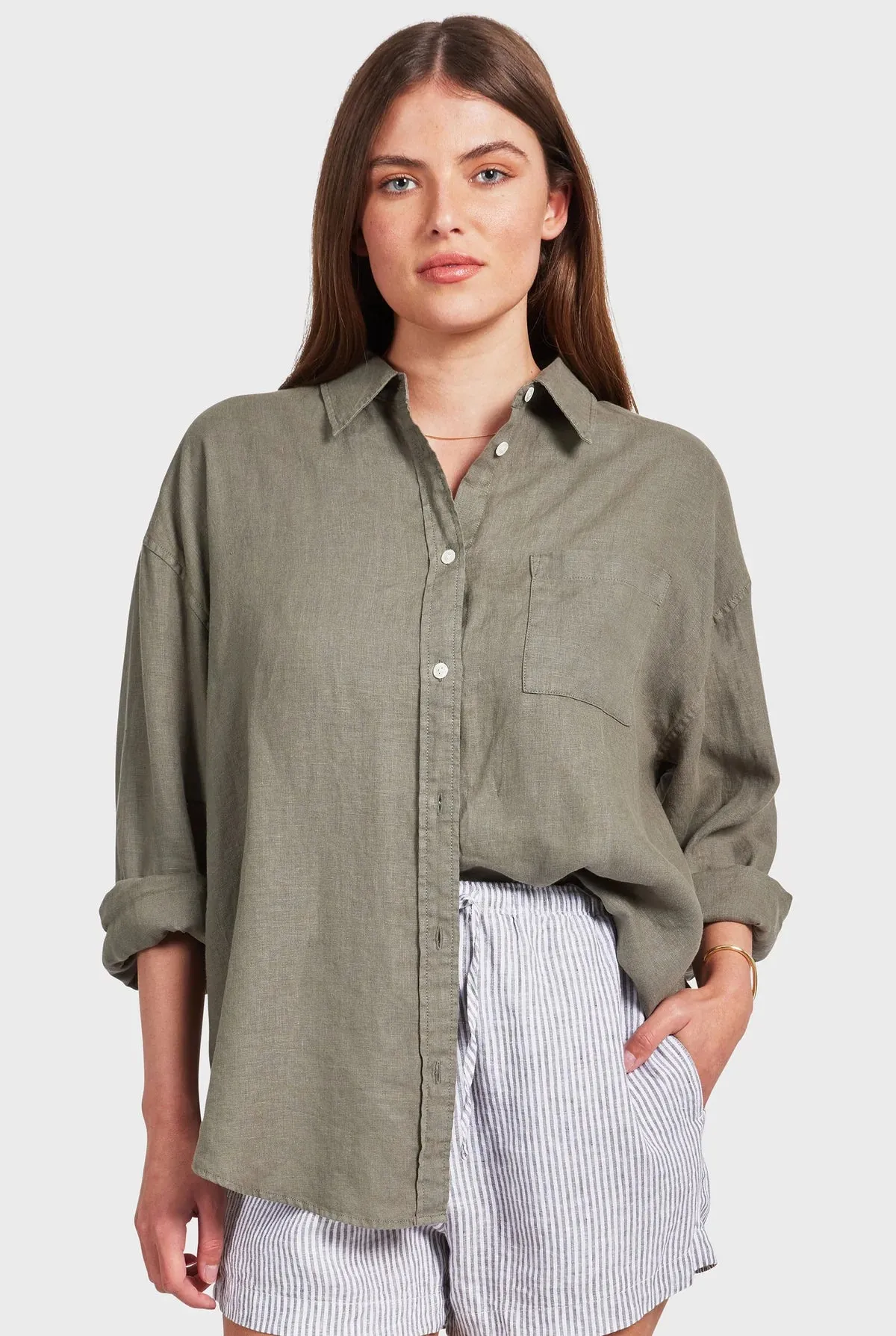 ACADEMY BRAND - Womens Hampton Linen Shirt - Smoke Pine