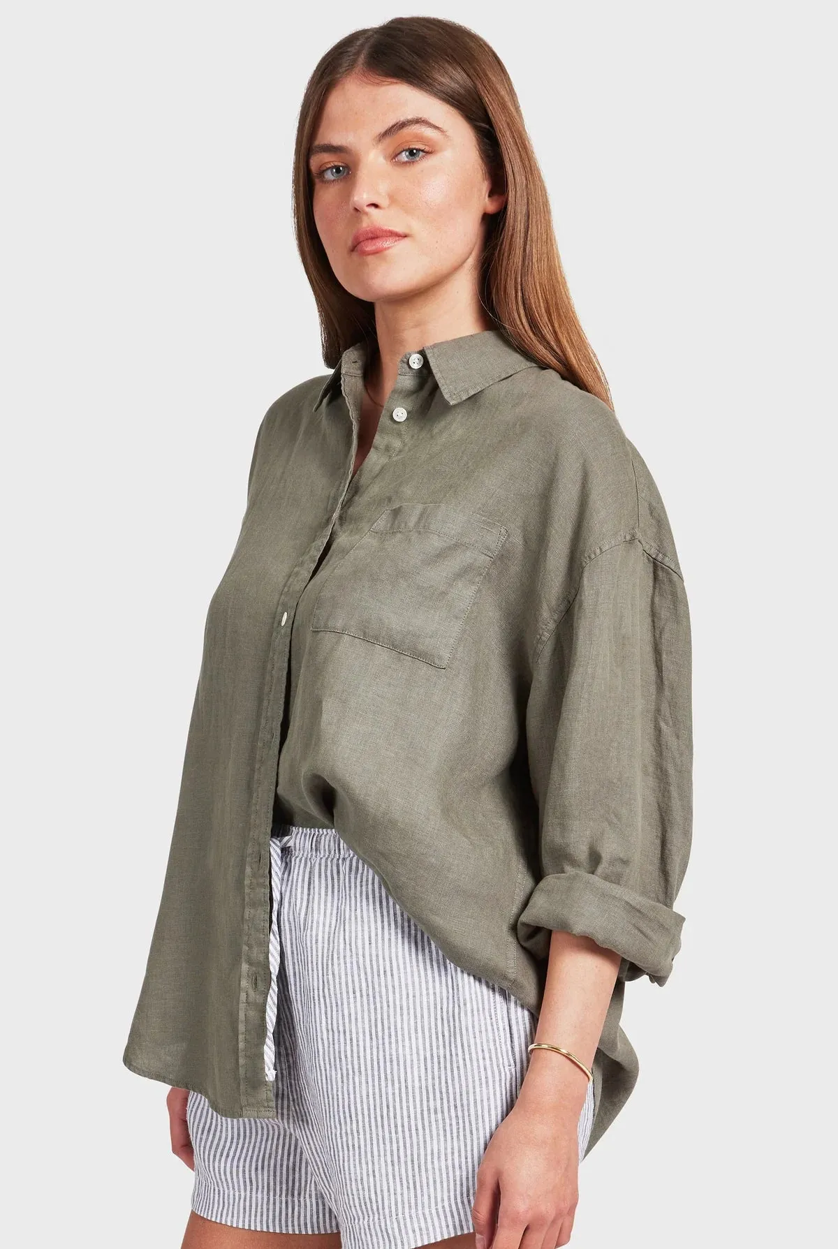 ACADEMY BRAND - Womens Hampton Linen Shirt - Smoke Pine
