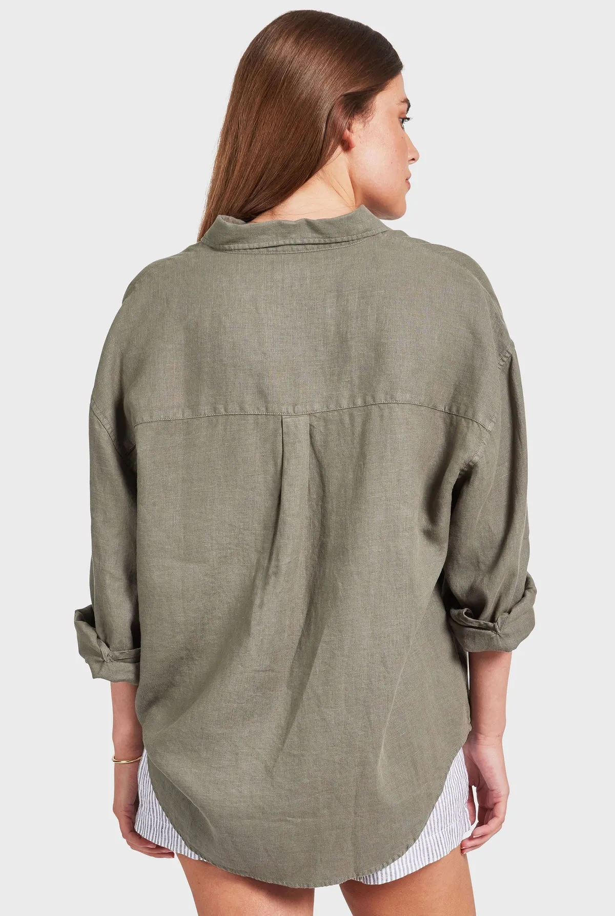 ACADEMY BRAND - Womens Hampton Linen Shirt - Smoke Pine