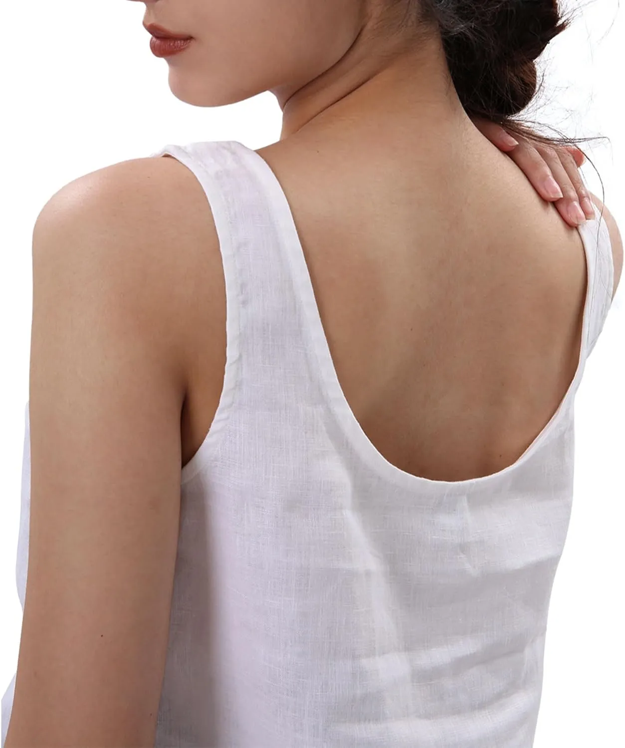 Amazhiyu Women's 100% Linen Tank Tops Summer Casual Sleeveless Scoop Neck Blouse