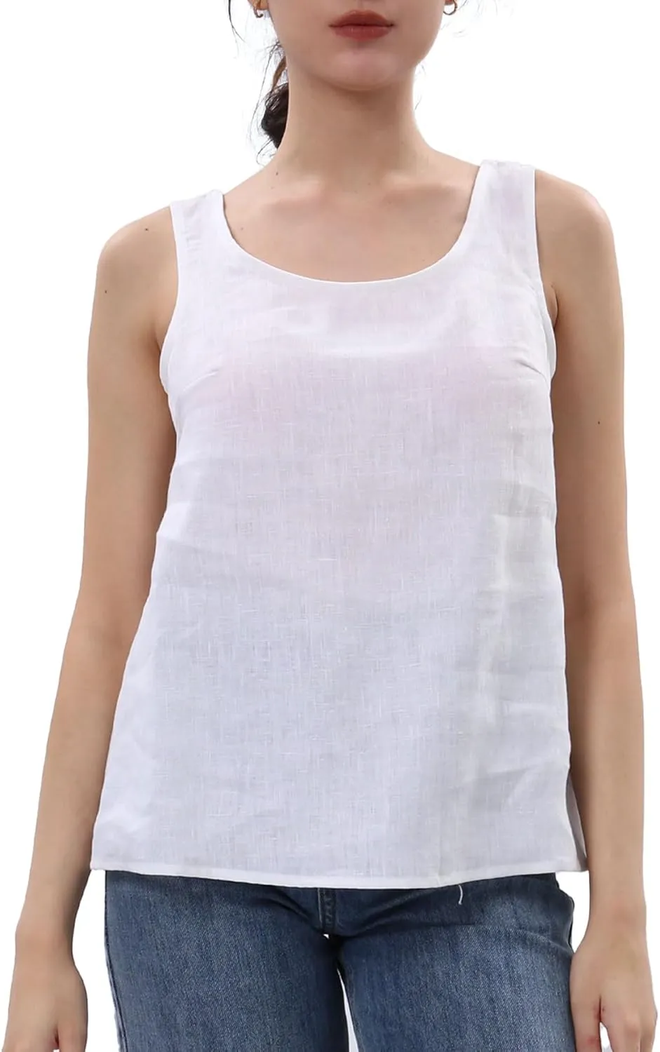 Amazhiyu Women's 100% Linen Tank Tops Summer Casual Sleeveless Scoop Neck Blouse