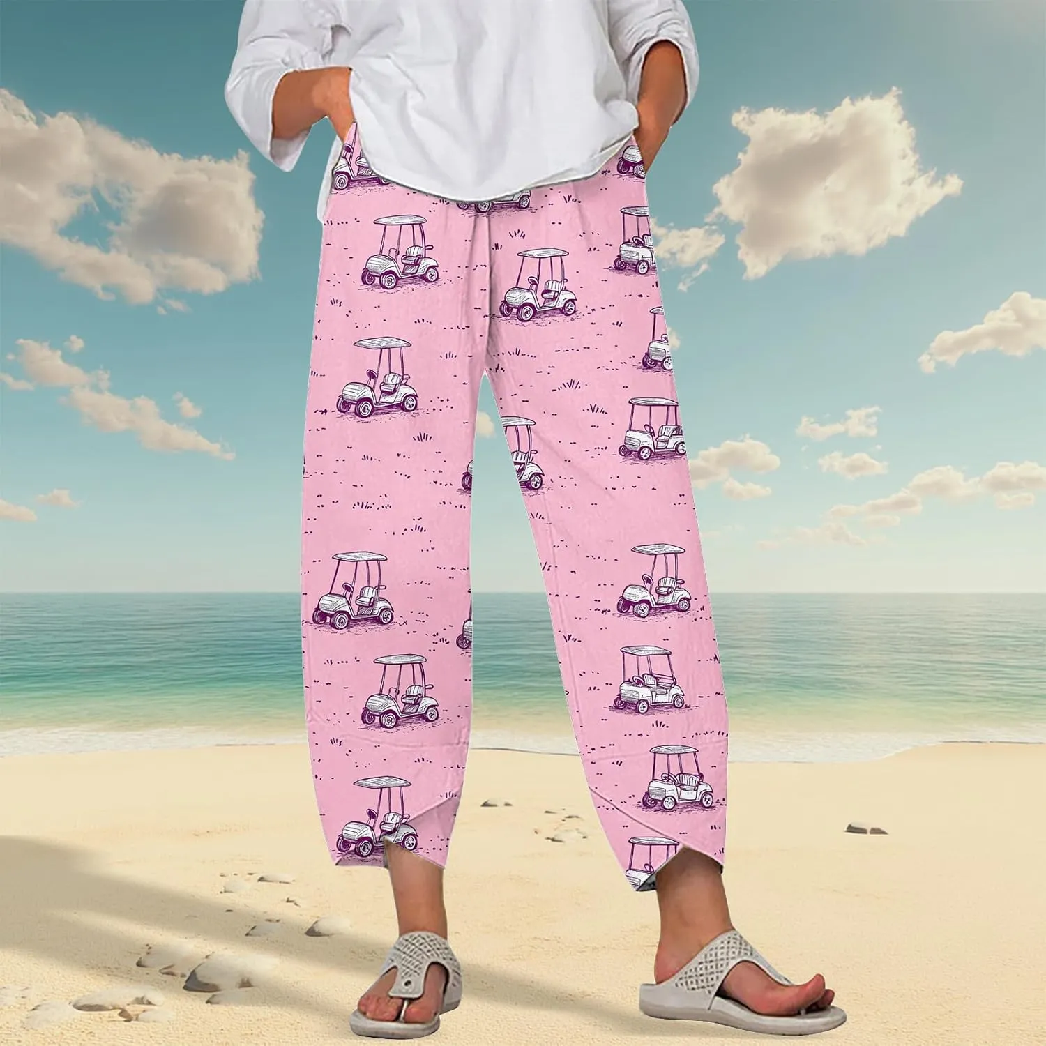 Beach Pants for Women Oversized Casual Wide Leg 2025 Summer Soft Elastic Waist Vacation Breathable Capri Pants