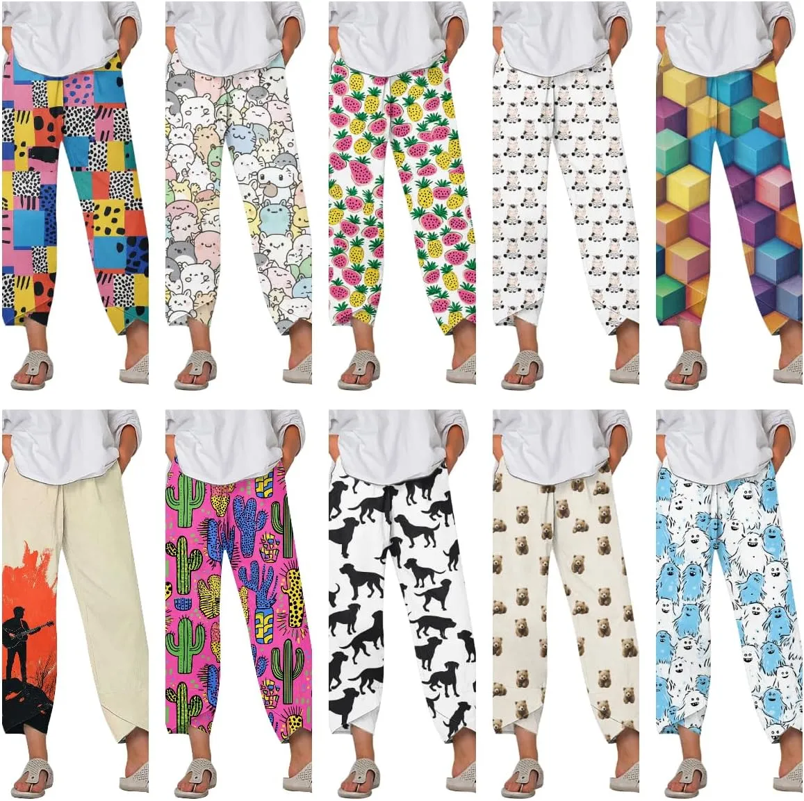 Beach Pants for Women Oversized Casual Wide Leg 2025 Summer Soft Elastic Waist Vacation Breathable Capri Pants