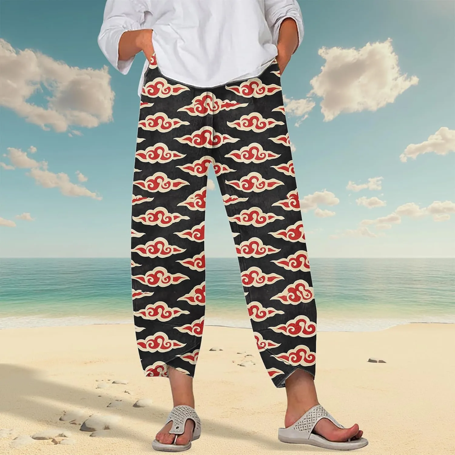 Beach Pants for Women Oversized Casual Wide Leg 2025 Summer Soft Elastic Waist Vacation Breathable Capri Pants