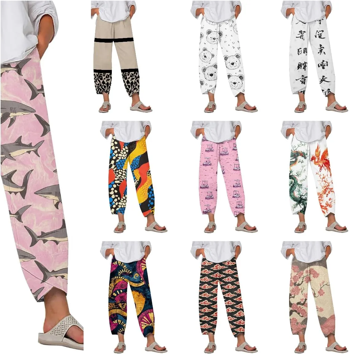 Beach Pants for Women Oversized Casual Wide Leg 2025 Summer Soft Elastic Waist Vacation Breathable Capri Pants