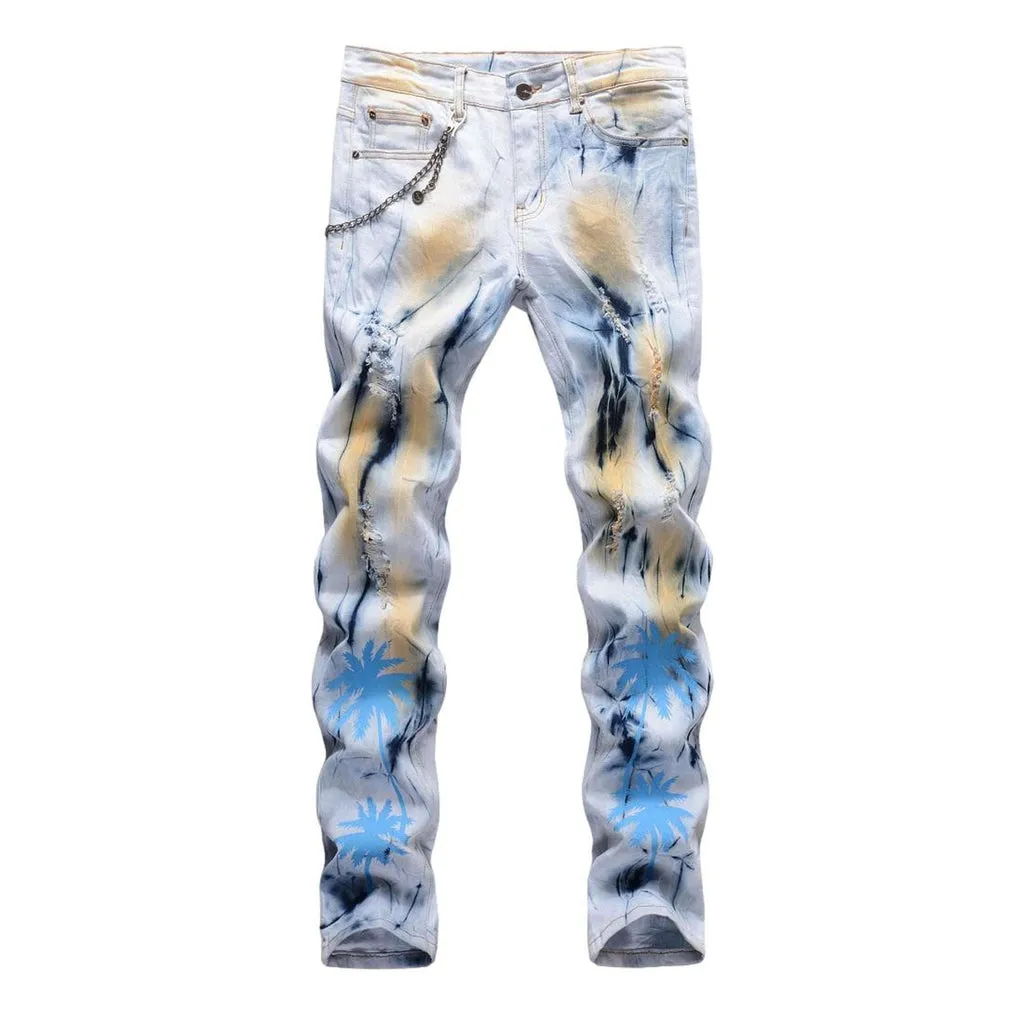 Blue palm-painted men jeans