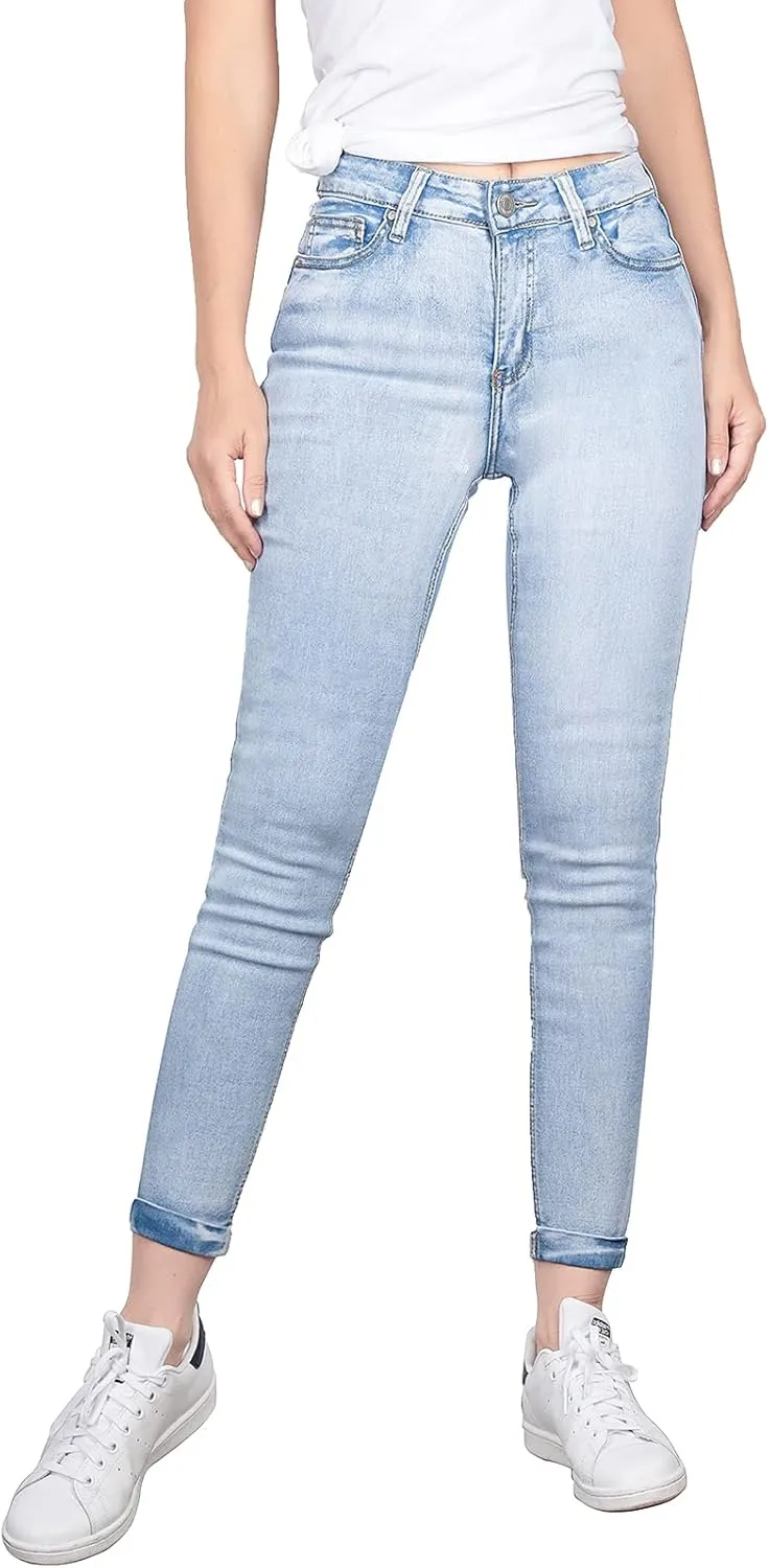 BodiLove Women's Stretchy 5 Pocket Skinny Distressed Denim Jeans