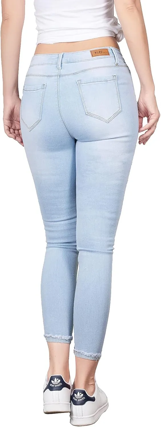 BodiLove Women's Stretchy 5 Pocket Skinny Distressed Denim Jeans