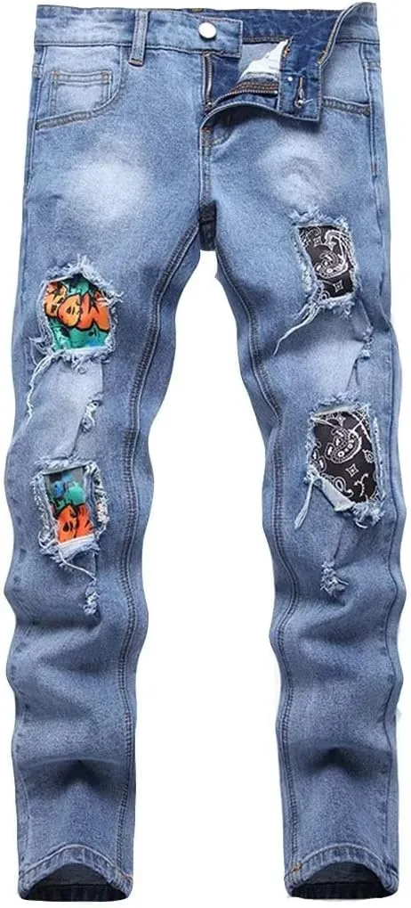 Boys Stylish Skinny Fit Stretchy Ripped Distressed Jeans Pants