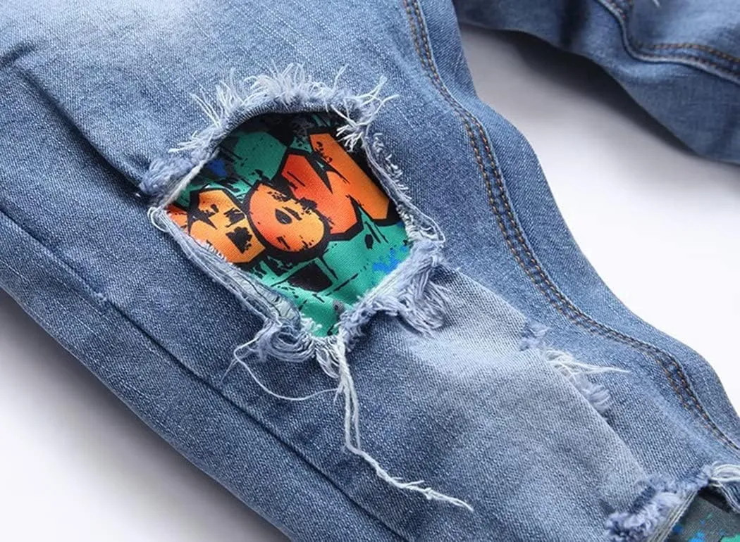 Boys Stylish Skinny Fit Stretchy Ripped Distressed Jeans Pants