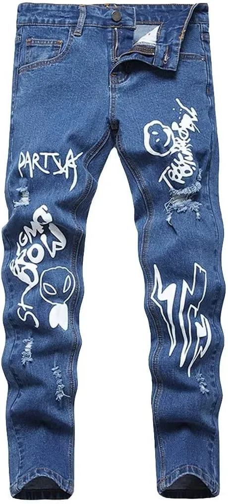 Boys Stylish Skinny Fit Stretchy Ripped Distressed Jeans Pants