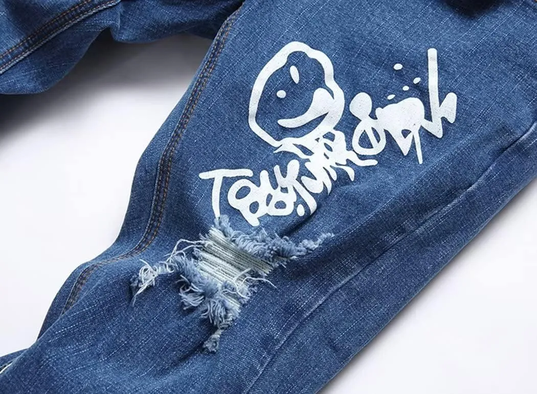 Boys Stylish Skinny Fit Stretchy Ripped Distressed Jeans Pants