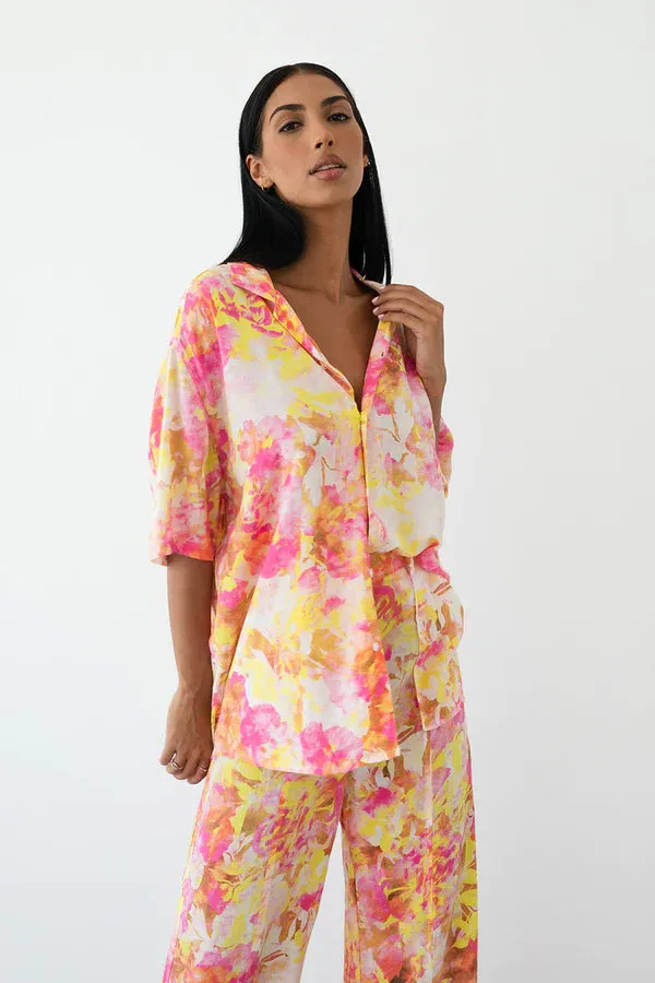 Camille Relaxed Shirt - Pink & Yellow