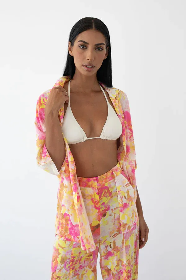 Camille Relaxed Shirt - Pink & Yellow