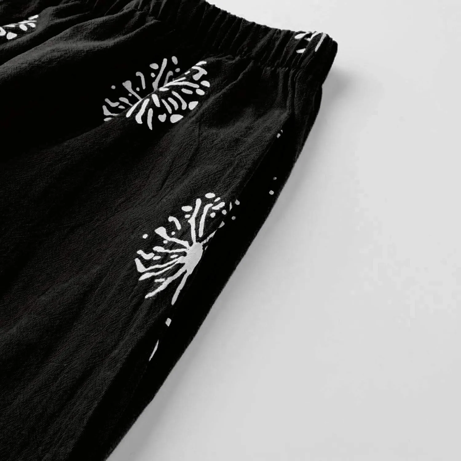 Capris Pants for Womens Cotton Linen Wide Leg Plus Size Cropped Pants Print Comfy Elastic Waist Sweatpants