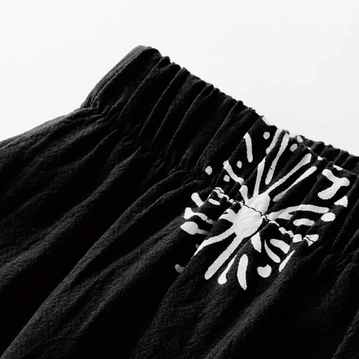 Capris Pants for Womens Cotton Linen Wide Leg Plus Size Cropped Pants Print Comfy Elastic Waist Sweatpants