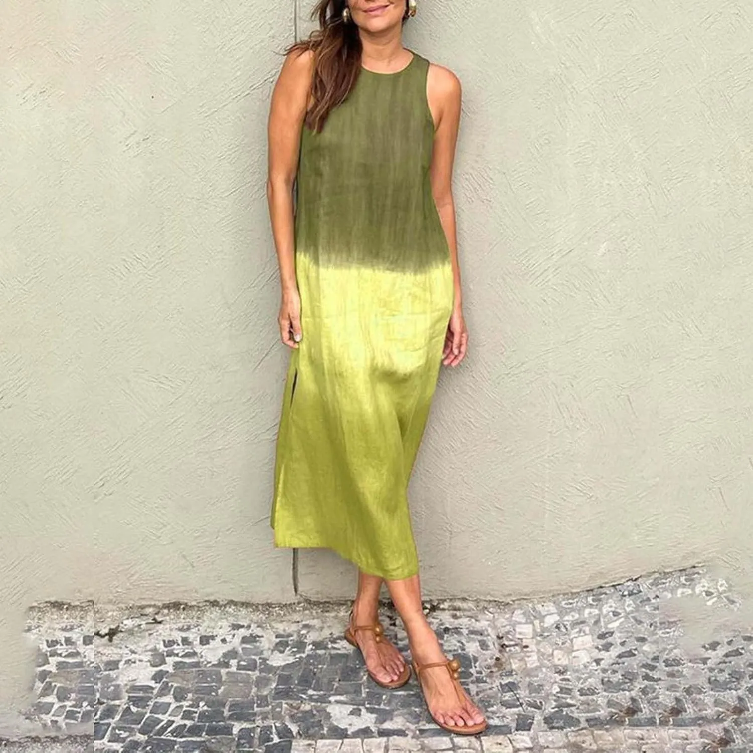 Color Block Max Dress for Women 2024 Summer Casual Sleeveless Bodycon Dress Flowy Swing Shift Dress Boho Tank Dress