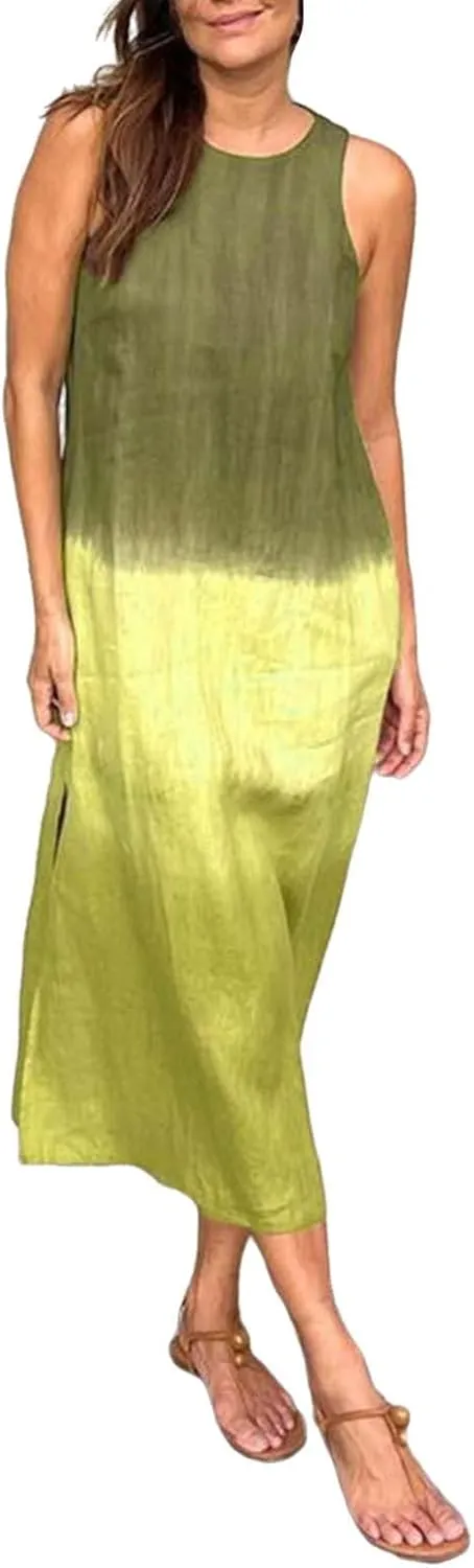 Color Block Max Dress for Women 2024 Summer Casual Sleeveless Bodycon Dress Flowy Swing Shift Dress Boho Tank Dress