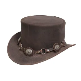 Distress Conchos Style Leather Top Hat