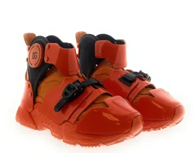 Dolce & Gabbana Men's Orange Tech High-Top Sneakers with Buckle Straps-EU41