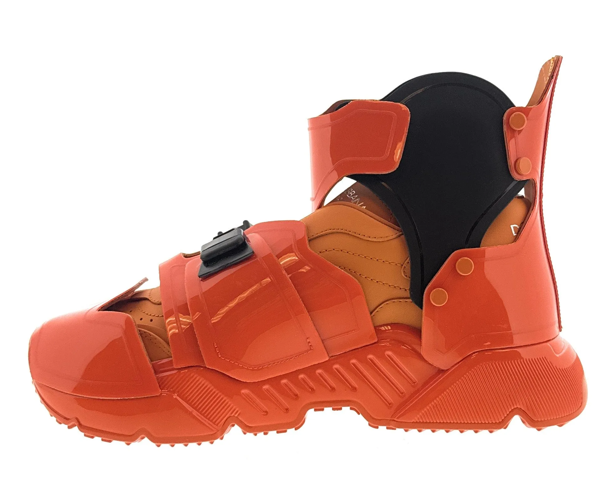 Dolce & Gabbana Men's Orange Tech High-Top Sneakers with Buckle Straps-EU41