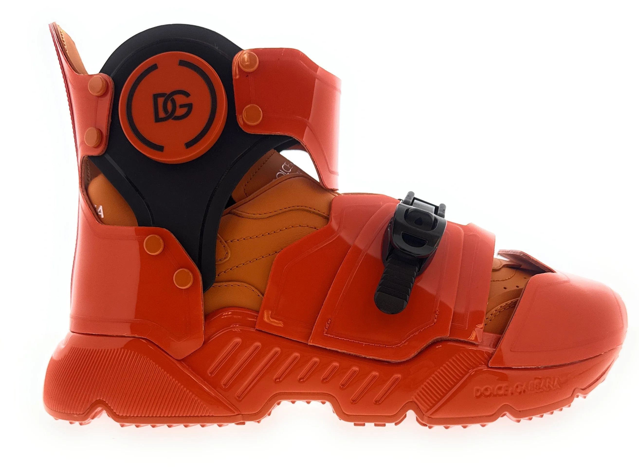 Dolce & Gabbana Men's Orange Tech High-Top Sneakers with Buckle Straps-EU41
