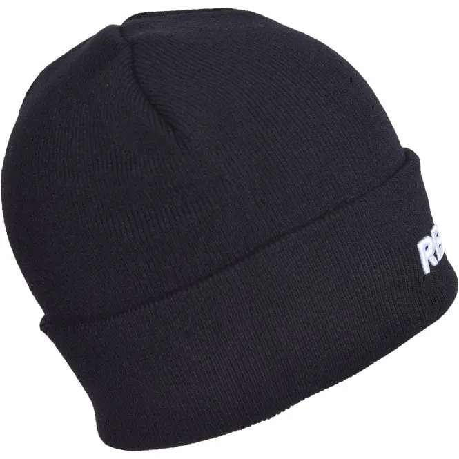 Embroidered Logo Beanie Hat, Black