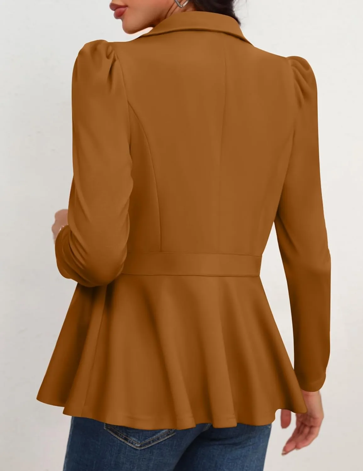 Genhoo Women's Business Casual Blazer Jackets Dressy Puff Sleeve Single Button Peplum Comfy Work Office Blazers
