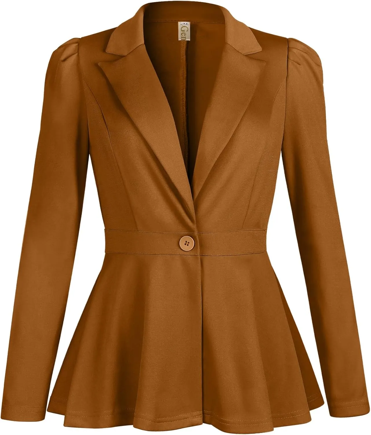 Genhoo Women's Business Casual Blazer Jackets Dressy Puff Sleeve Single Button Peplum Comfy Work Office Blazers