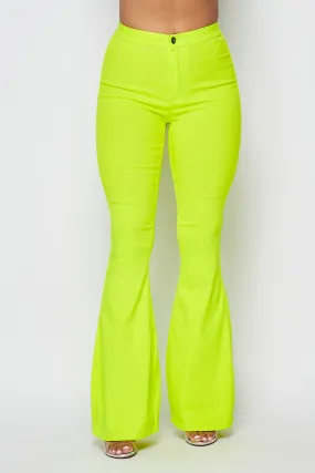High Waisted Stretchy Bell Bottom Jeans - Neon Yellow