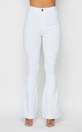 High Waisted Stretchy Bell Bottom Jeans - White