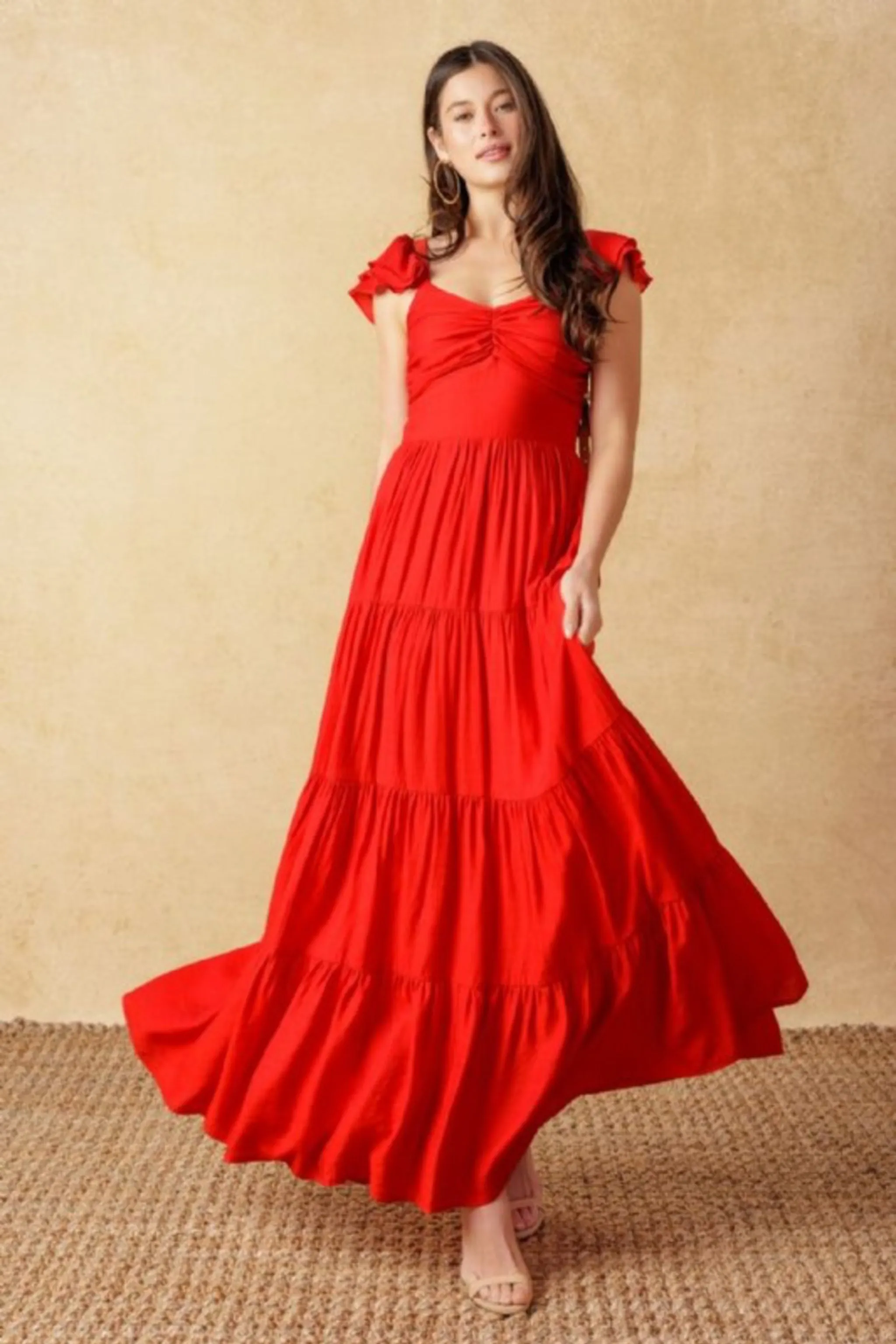 Kendall Ruffle Sleeve Maxi Dress Red