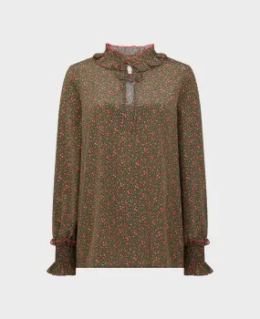 Liberty Print Silk Shirred Neck Blouse