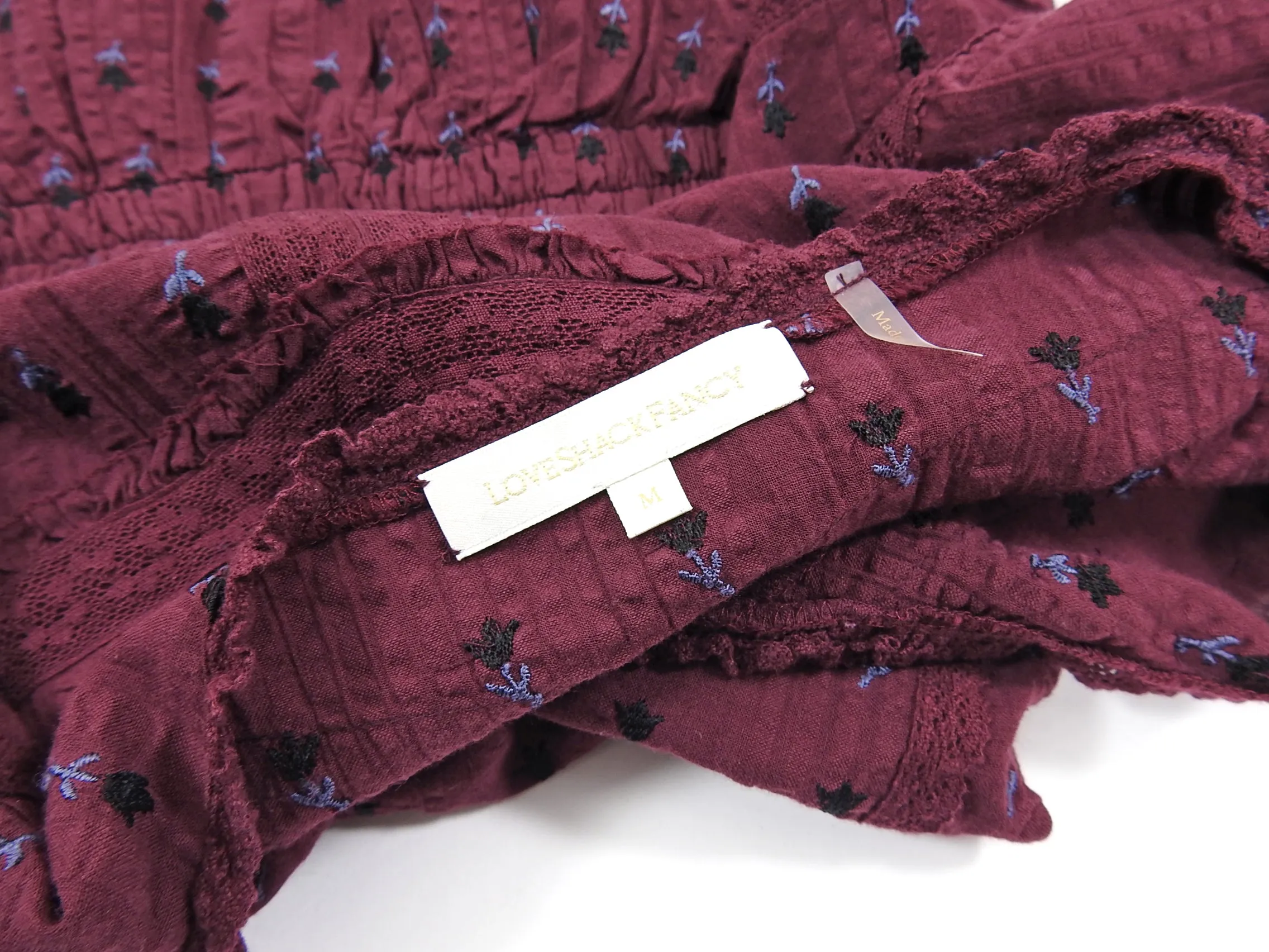 Loveshack Fancy Marissa Plum Cotton Boho Ruffle Mini Dress - M