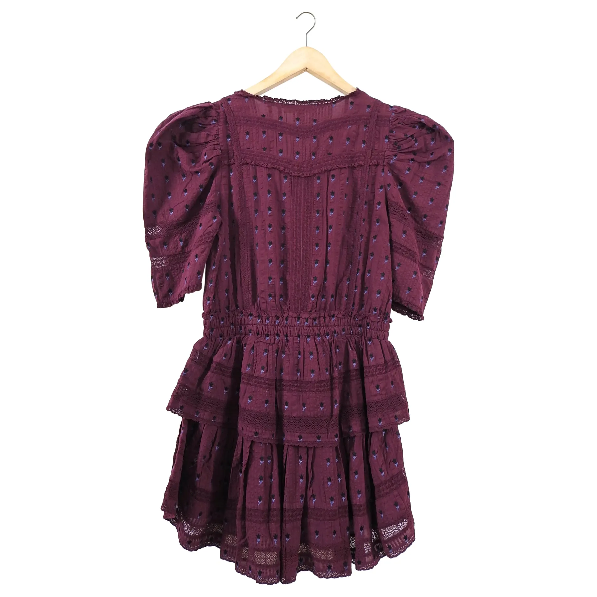 Loveshack Fancy Marissa Plum Cotton Boho Ruffle Mini Dress - M