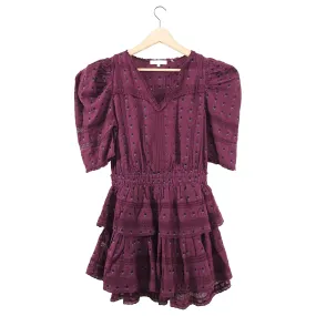 Loveshack Fancy Marissa Plum Cotton Boho Ruffle Mini Dress - M