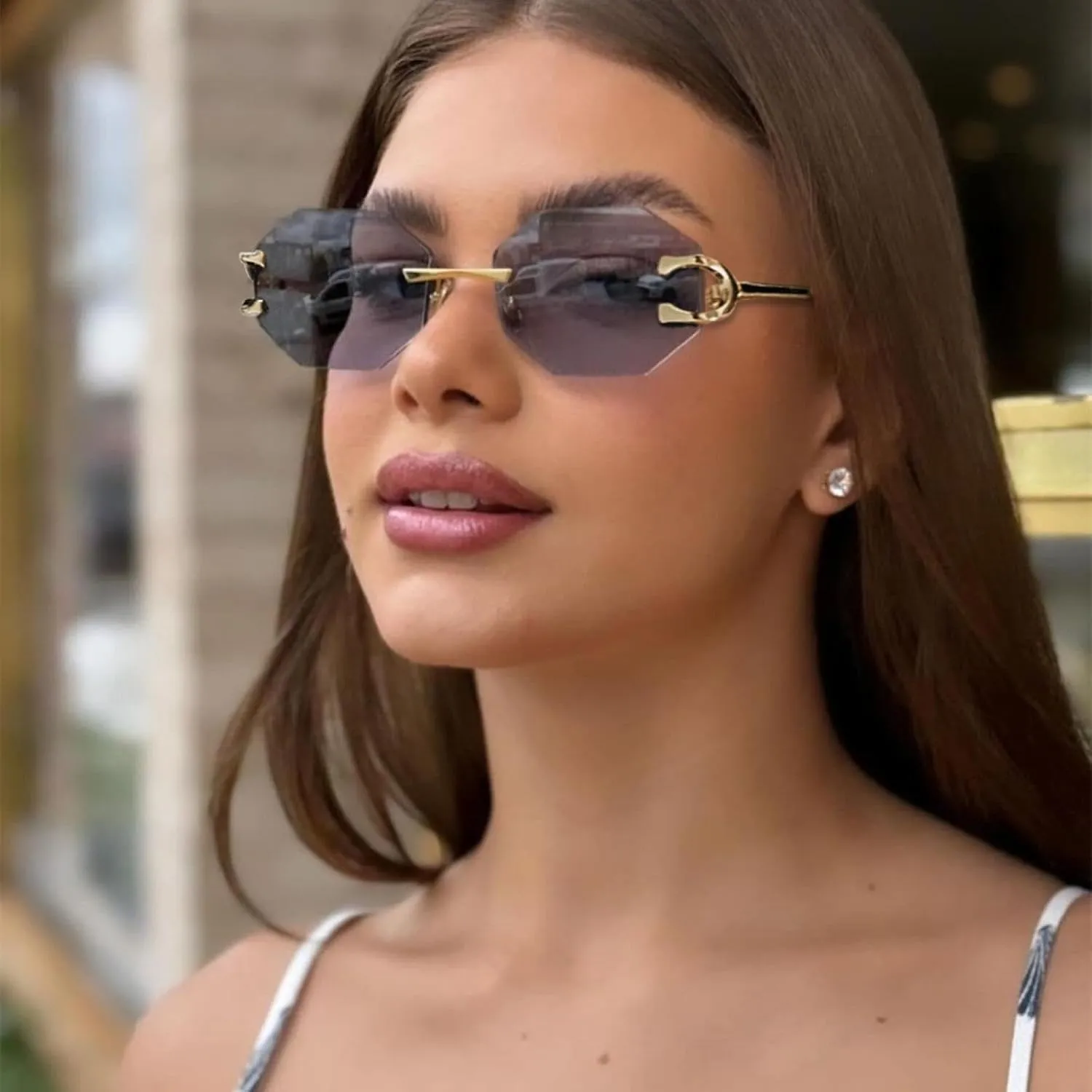 Luxury Rimless Sunglasses Stylish Metal Men Women Vintage Casual Uv400