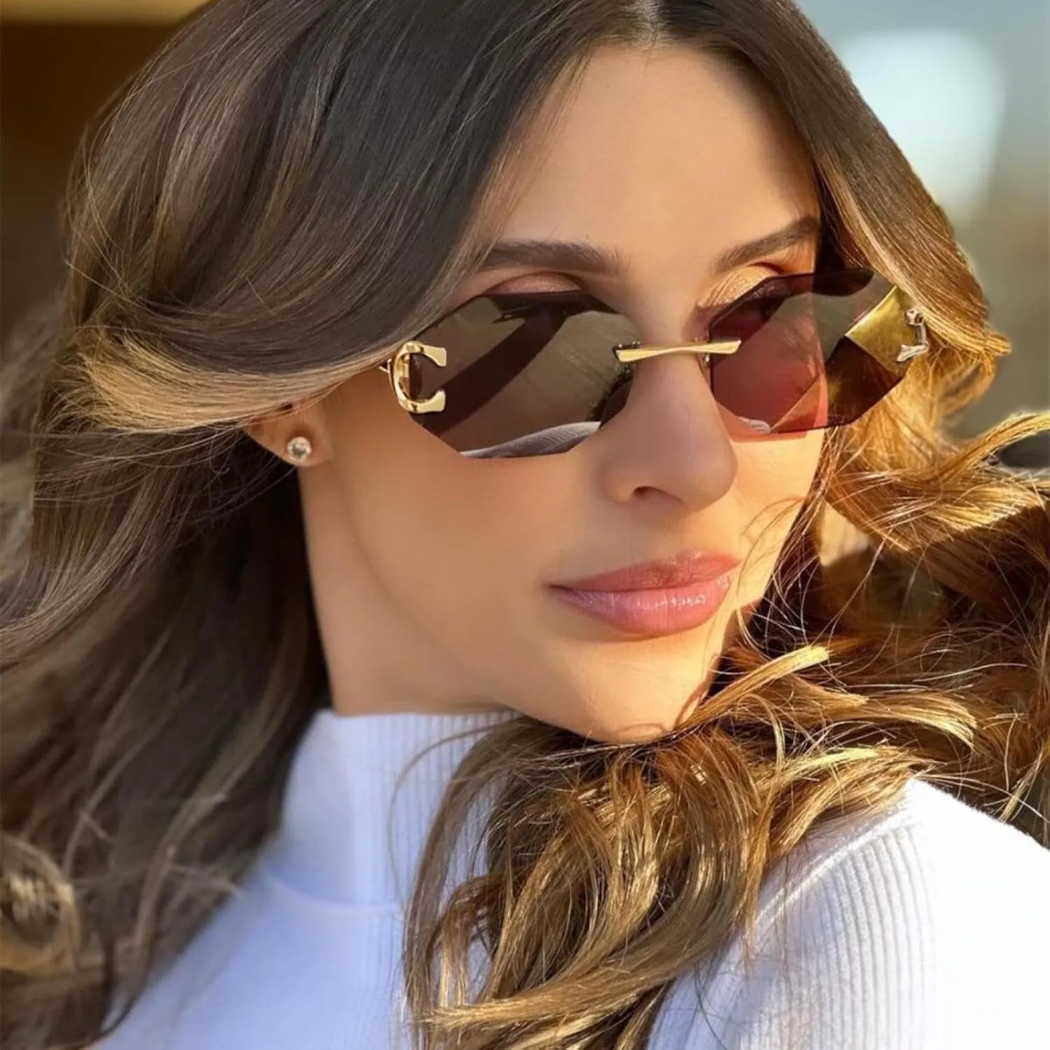 Luxury Rimless Sunglasses Stylish Metal Men Women Vintage Casual Uv400