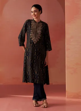 Nyla Midnight Blue Printed Viscose Co-ord Set for Women