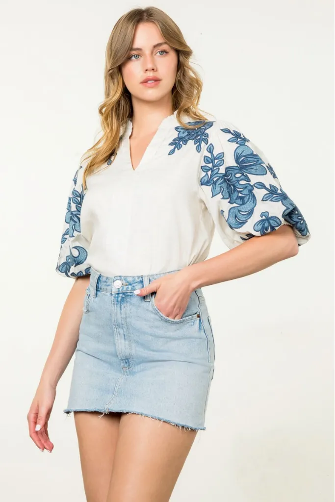 Phoebe Floral Embroidred Sleeve Blouse