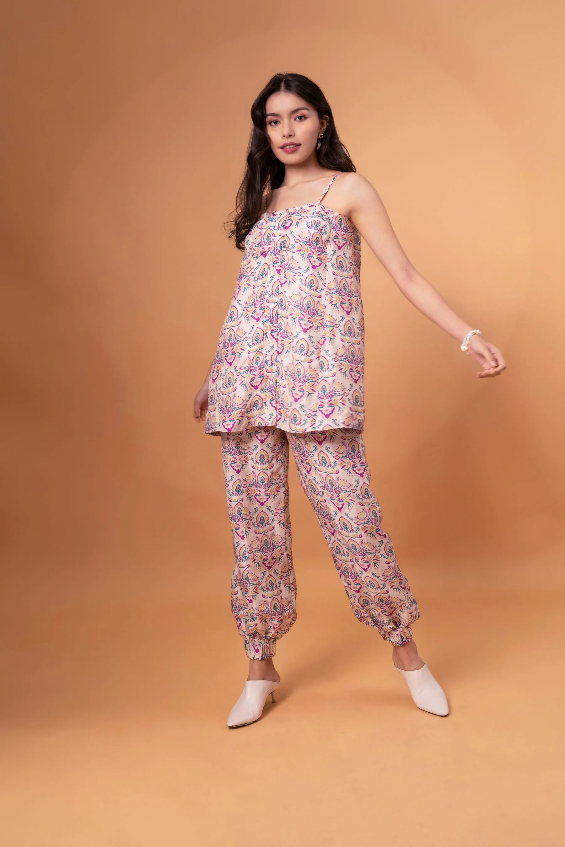 Pleated Bust Top With Pants Linen Co-ord
