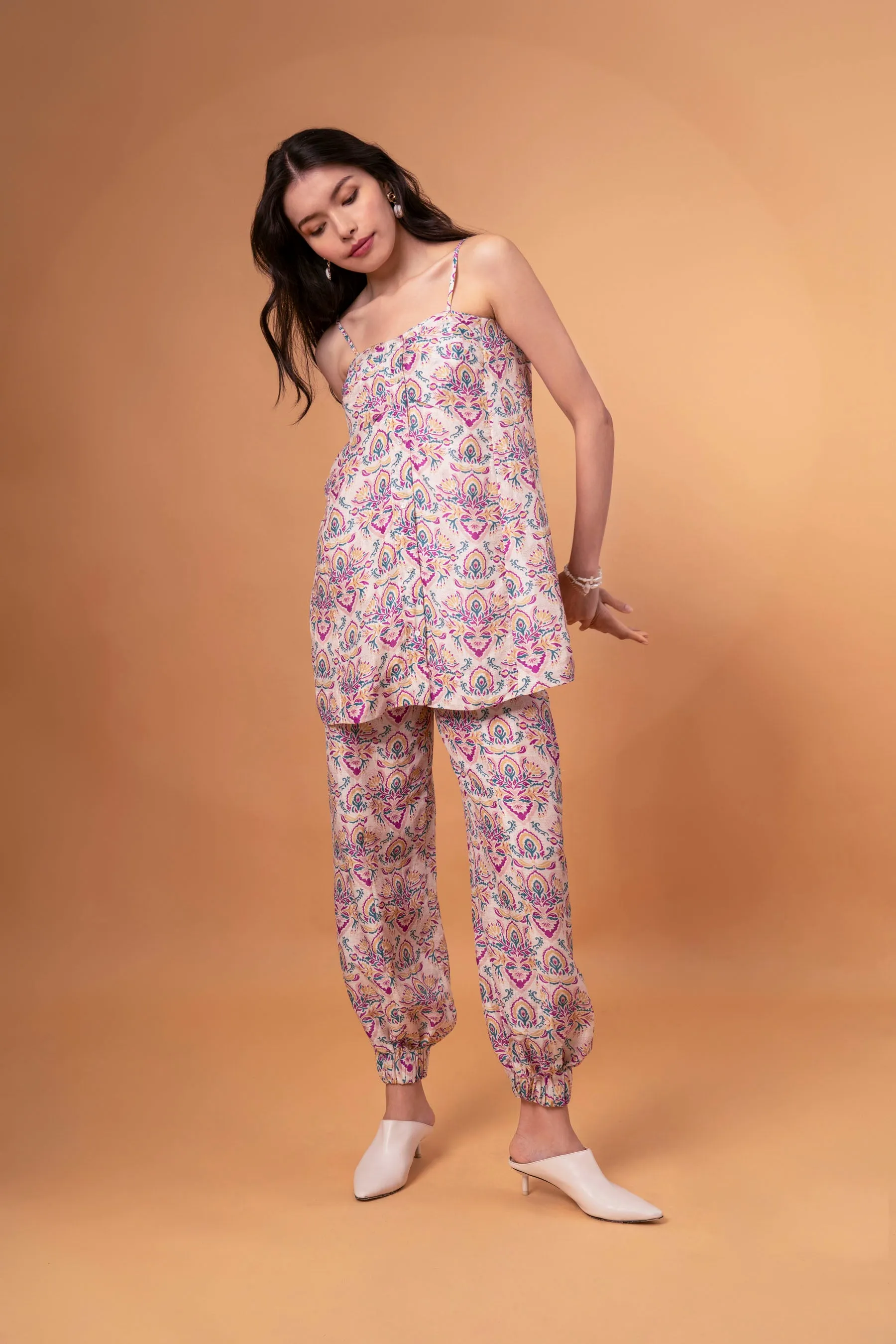 Pleated Bust Top With Pants Linen Co-ord