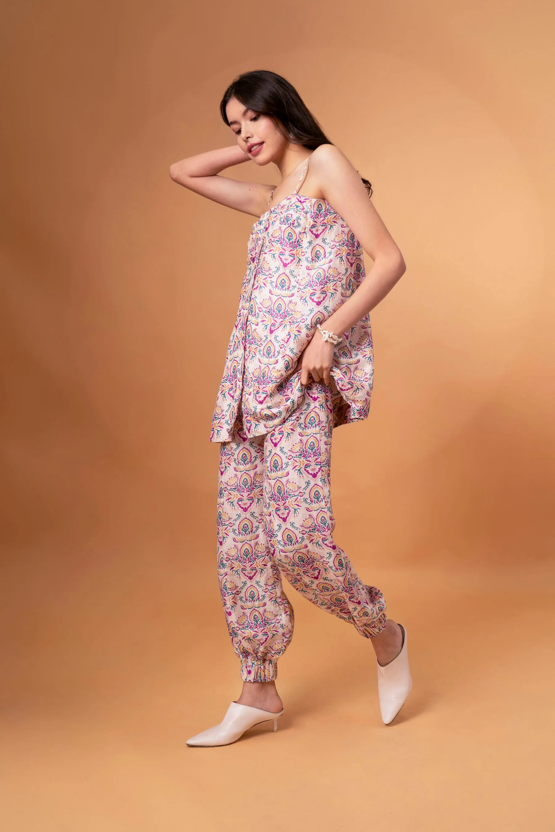 Pleated Bust Top With Pants Linen Co-ord