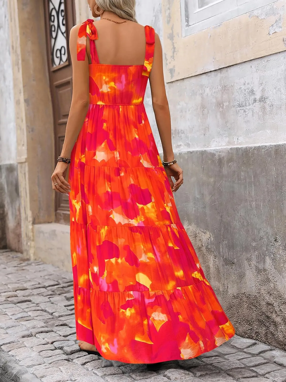 PRETTYGARDEN Womens Dresses 2025 Summer Floral Sleeveless Maxi Dress Casual Spaghetti Strap Tiered Flowy Beach Long Dress