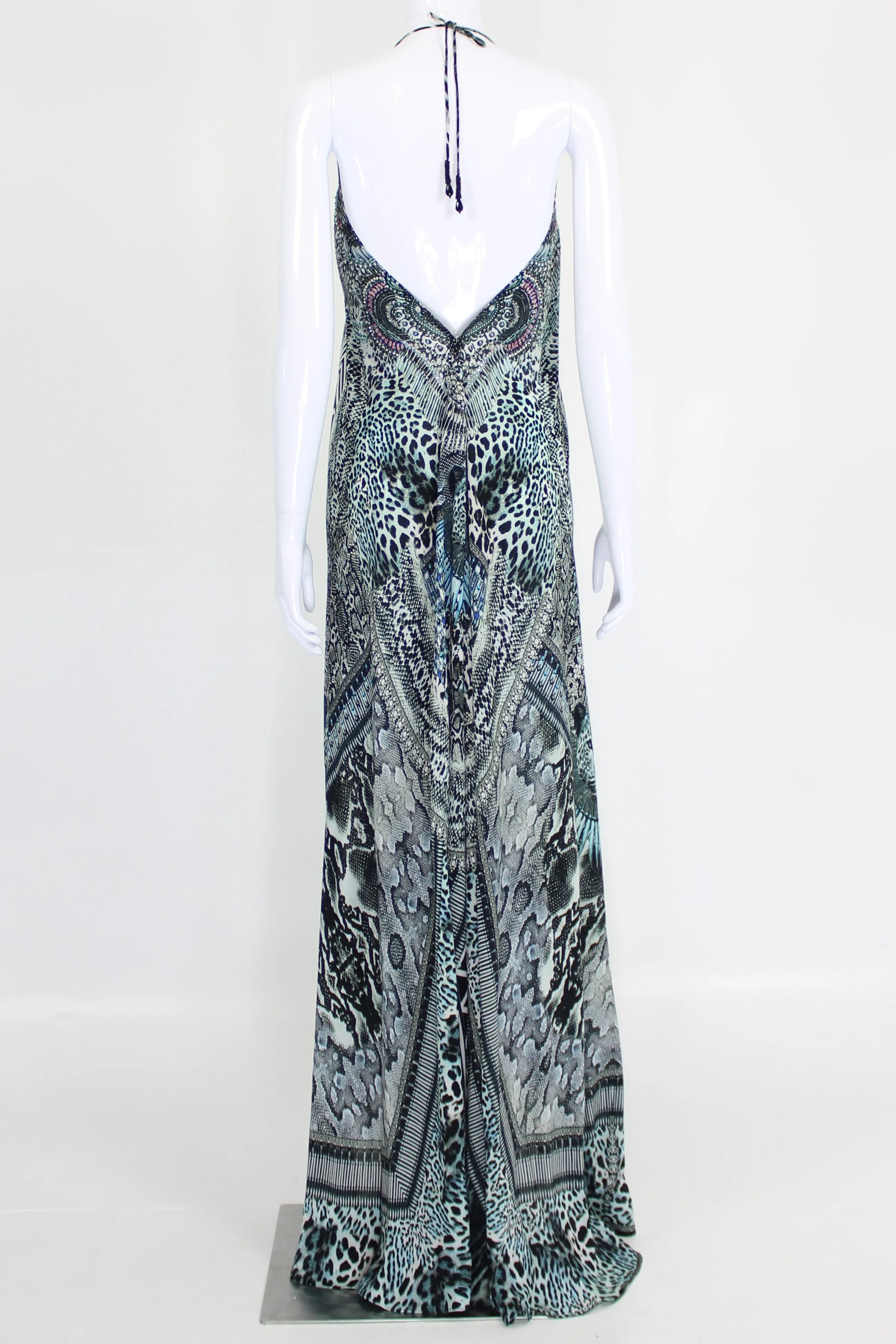 Printed Long Black Silk Dress