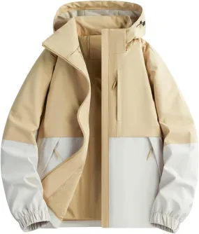 Rain Jacket Men Lightweight Waterproof Hooded Breathable Color Block Raincoat Windbreaker Cycling Golf Travel Fishing