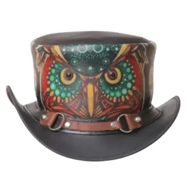 Ring Owl Style Leather Top Hat