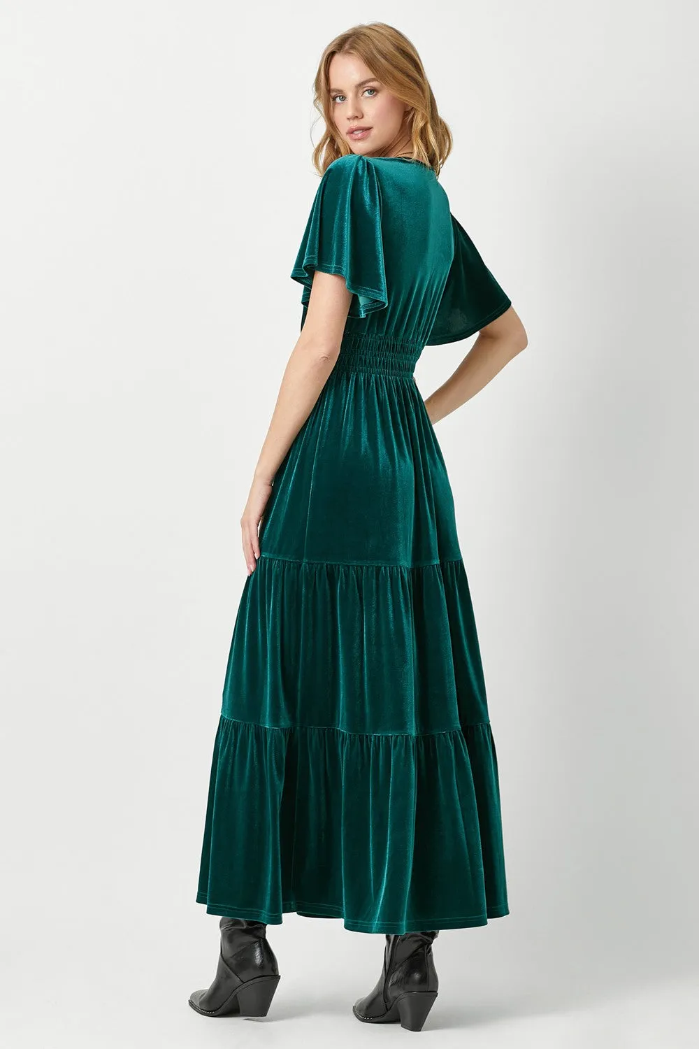 Ruffle Sleeve Velvet Maxi